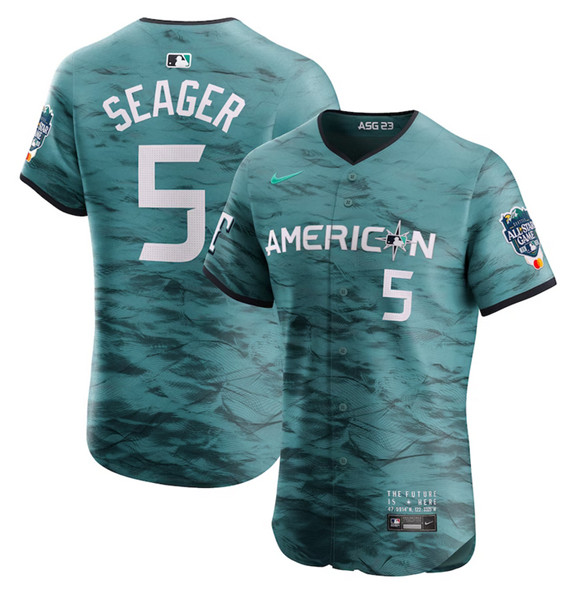 Men's Texas Rangers #5 Corey Seager Teal 2023 All-star Flex Base Stitched Baseball Jersey
